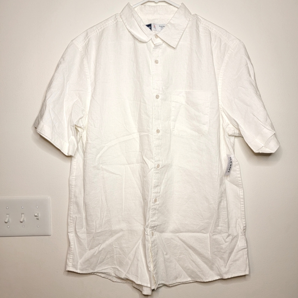 NWT Old Navy Everyday Shirt Linen Blend button down Men's XL Tall Regular fit